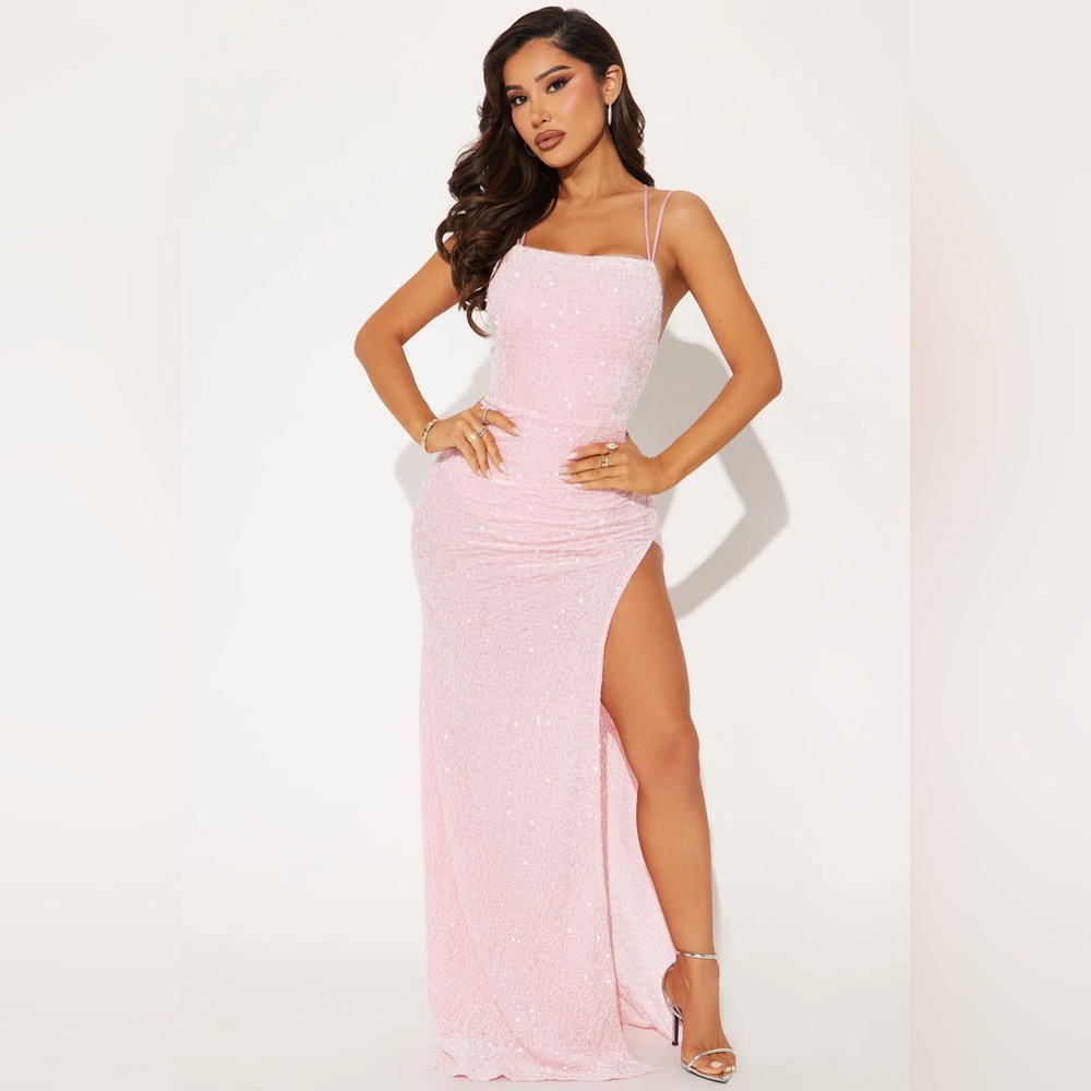 Pink Sequin Spaghetti-Strap Maxi Dress